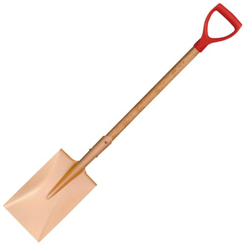 WEDO Pala cuadrada rectangular sin chispas con hoja recta, pala de transferencia, mango de madera de 40 pulgadas de largo equipado con mango en D, pala de excavación, cobre berilio, no magnética,