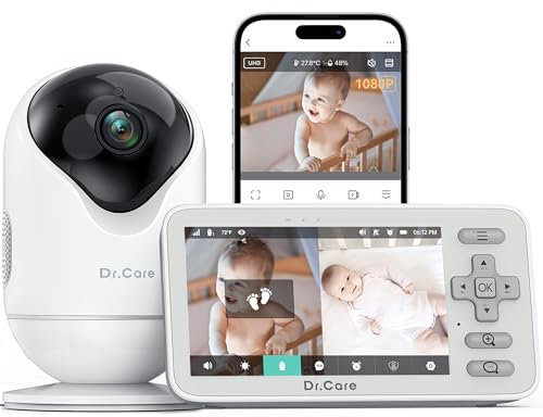 Dr.Care VistaView Lite Smart WiFi Baby Monitor - 4” 720P Split Screen & 1080P Camera App Control, Motion Alerts, HD Night Vision, 3000mAh Battery, 2-Way Talk, Multi-User, Triple Security, 300m Range