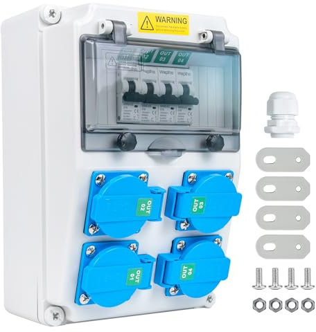 WSPIHO - Distributore di corrente da costruzione, 16 A, con interruttore di protezione a 1 polo, distributore a parete con presa da 16 A, distributore di corrente trifase per esterni, corrente di