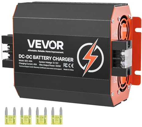 VEVOR 12 V 40 A DC till DC batteriladdare, 500 W, inbyggd batteriladdare för blysyra, litium, AGM, gel och översvämmade batterier, smart flerstegsladdning, för husbilar, kommersiella fordon, båtar