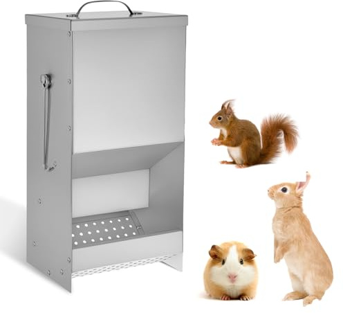 Rabbit Feeders Automatic for Cages,5 Pound Large Metal Trough Feeder Silver