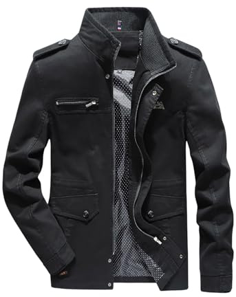 Gefomuofe Chaqueta de entretiempo para hombre, chaqueta cargo de primavera, chaqueta casual con muchos bolsillos, cremallera, abrigos militares, chaqueta de campo, chaqueta de trabajo, Negro , XL