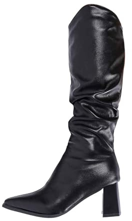 Bota para Mujer de Cana Alta con Tacon Medio y Punta Fina Ancho Comodo Acabado Liso cómodos botines tacón invierno botas