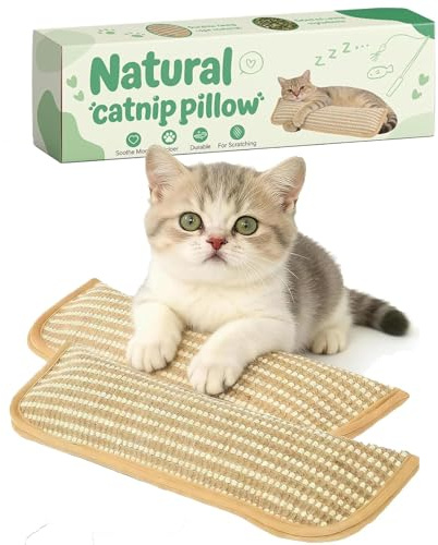 2 Pack Interactive Catnip Chew Toy, Natural Sisal Pillow with 6500mg Organic Catnip