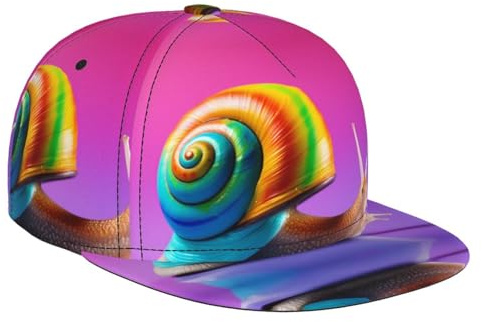 Casquette de baseball imprimée escargots colorés, bord plat réglable adapté pour les voyages, le tennis, la pêche