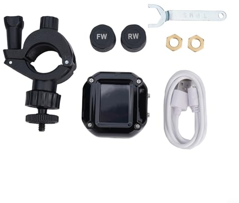 Sistema di controllo della pressione degli pneumatici TPMS senza fili per moto con 2 sensori esterni, monitoraggio in tempo reale della pressione e della temperatura, display LCD con allarme vocale