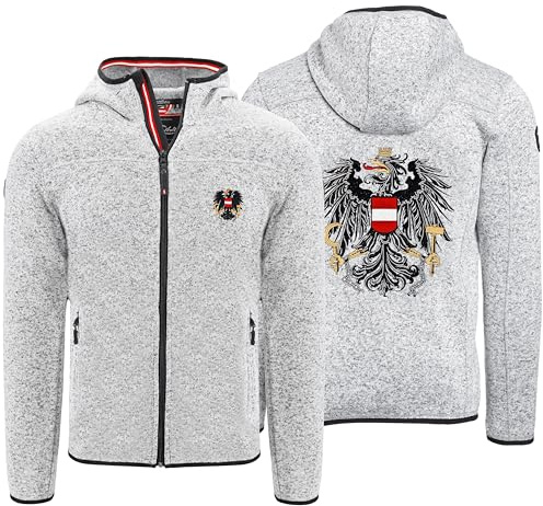 Autriche Veste emblématique pour homme – l'original – Autriche Aigle – Veste en polaire tricotée avec bâton d'aigle, gris moucheté, L