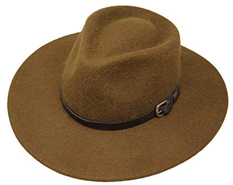 Borges & Scott Lewis Alpaca Premium - Cappello Fedora a Tesa Larga - Feltro di Lana di Alpaca - Resistente all'Acqua - Cinturino in Pelle - Marrone 58cm