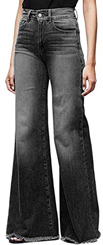 semen Women Wide Leg High Waisted Flared Jeans Retro Bootcut Raw Hem Denim Pants(UK 16/Tag 2XL)