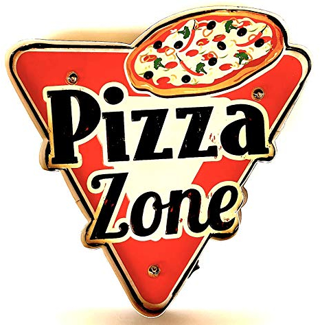 DiiliHiiri Cartel Pizza Retro Luminoso para Pizzeria Bar Restaurante Cafeteria Estilo Vintage Letrero Metálico de Artesanía Accesorios de Decoración Hogar de los Años 50 (Pizza Zone)