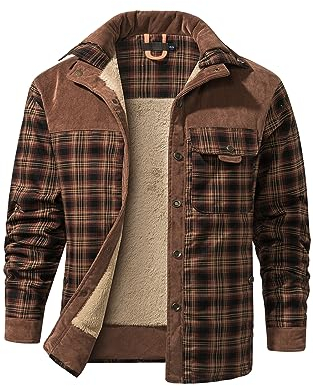 Mr.Stream Herren Thermohemd Flanellhemd Winterjacke Fleecefutter schützendem Innenfutter Holzfällerhemd Arbeitshemd 3251 Red Coffee 3XL