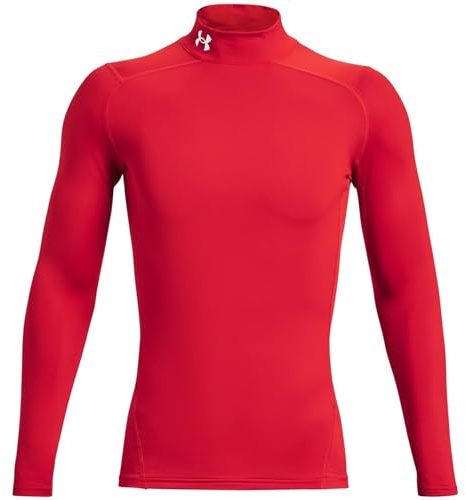Under Armour Uomo ColdGear Armour Comp Mock, Maglia Manica Lunga in Tessuto a Doppio Strato con Interno Ultra Caldo, Maglia Termica per Corsa, Ciclismo e attività all'aperto in Inverno,Red/White,MD