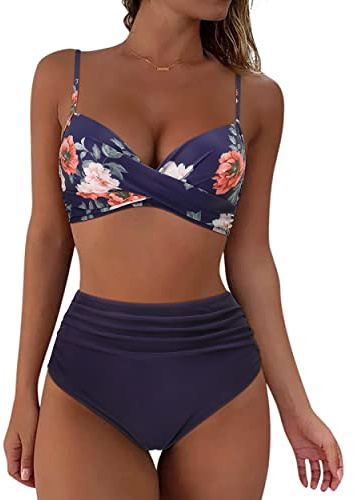 RXRXCOCO High Waisted Bikini Set Push Up Bikini Top with Tummy Control and Padded Cups