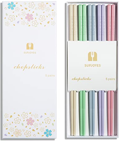 SUPJOYES 5 Pairs Fiberglass Chopsticks, Multicolour Reusable Chop Sticks Japanese Style, Non-Slip Chopsticks Gift Set Dishwasher Safe, 24cm