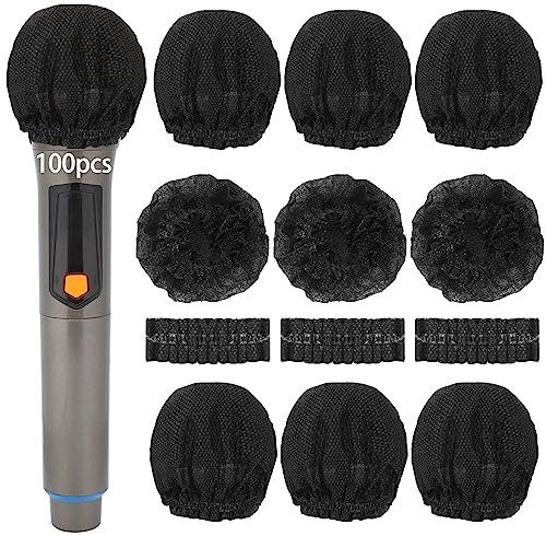 100 PCS Disposable Microphone Cover Black Non-woven Windscreen Mic Cover Protective Cap for Ktv Home Karaoke Bar News Interview Most Handheld Mic