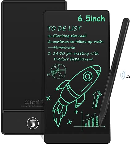 Tavolette da Scrittura LCD per Adulti, Czemo 6,5 Pollici Lavagna LCD Scrittura Portatile a Schermo Intero con Penna Magnetica, eWriters per Memo Rapide, Ufficio, Aritmetica, Disegno, Nero