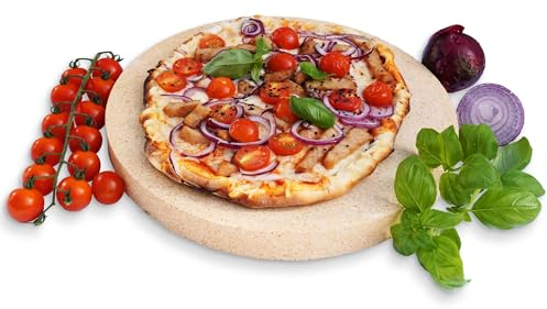 Feuerfest 123 Pizzastein rund I Ø 31 x 3 cm I Lebensmittelechter Backstein aus Schamotte I Hochwertiger Pizza-Stein für Grill & Backofen I Ideal für Pizza, Brot & Flammkuchen