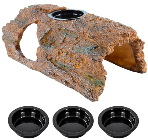 CAVACHEW Höhlen & Verstecke für Reptilien & Amphibien, 2 in 1 Reptilien Höhle mit Futternapf, Terrarium Versteck Zubehör für Gecko, Eidechsen, Bartdrache, Schlange, Schildkröte