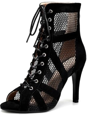 YCALCP Scarpe da Ballo Latino Donna Aperte in Punta Professionali Salsa Tango Stivaletto Ballo,DS789-RM-nero-9.5cm,35 EU
