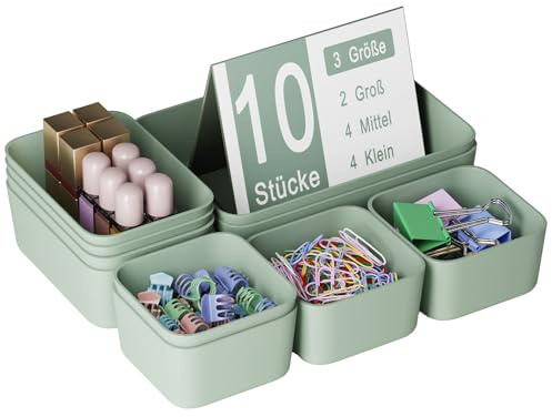 Homhut Organizer Cassetti Plastica, 10 Pezzi, Scatole Plastica Organizer, Contenitori per Cassetti Salvaspazio per Trucchi Cassetti, Cosmetici, Bagno, Cucina, Ufficio, Scrivania
