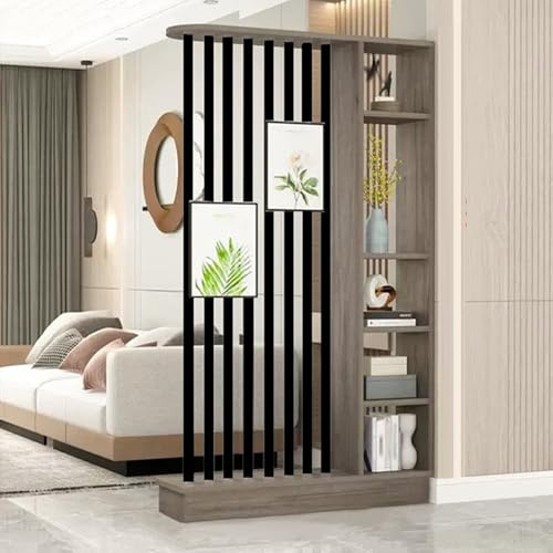 Wall Room Divider Modern Storage Cabinet Display Bookshelf Screen with Shelves Temporary Tall Privacy Panel Partition for Home Office Dorm Floor Ceiling Decorative(Brown-black,120*24*200cm/47*9.5*79in