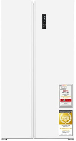 Exquisit Side by Side Kühl-Gefrierkombination | 442 l Nutzinhalt | No Frost Kühlen & Gefrieren | 4-Sterne-Gefrierfach | 11,2 kg/24h | 39 dB | LED | E | SBS546-040E weiss