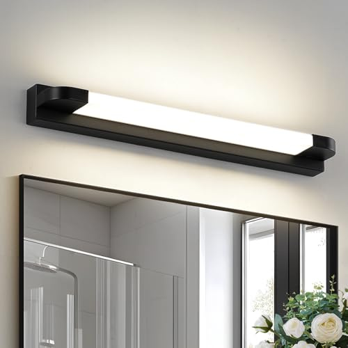 ECOBRT Lámpara de Baño para Espejo, 42CM LED Iluminación 7W 420LM Aplique Espejo de Baño Blanco Natural 4000K para Tocador Armario IP20 Negro (4000, Kelvin)