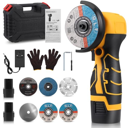 Cordless Angle Grinder, 16.8V Brushless Mini Grinder, Electric Grinding Tool with 2X 6.0Ah Batteries, 19500 RPM, 6 x Discs 3 in/76mm, Grinding Machine for Cutting Polishing and Grinding