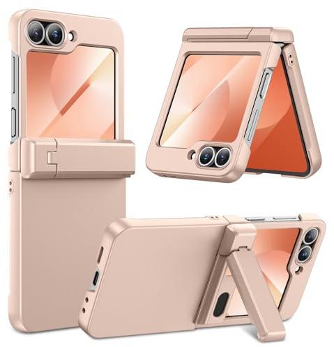 HWeggo Coque pour Z Flip 6 / 7Fe, Antichoc avec Protection Charnière, Doré | Protection Robuste de la Charnière & Support Pliable Protecteur D'Écran Intégré, Étui Antichoc Antidérapante Rigide