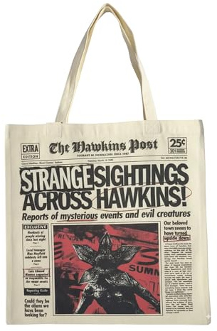 Återanvändbar shoppingväska Stranger Things med retrodesign, stor tygväska för shopping och daglig användning