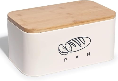 Madera Nieve Panera de bambú ecológico | Cubierta convertible en tabla de cortar | Ideal para almacenar pan y mantenerlo fresco por más tiempo | Diseño retro para cocina (Beige-tapa de Bambú)