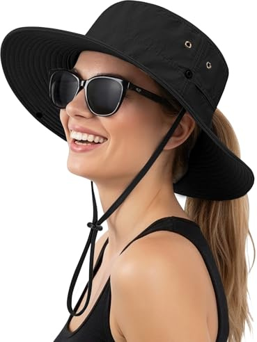 Lonya Chapeau Femme Soleil Queue de Cheval Été Plage l'extérieur Protection UV Pliable Capelines Casquette Homme Randonnée,B-Noir