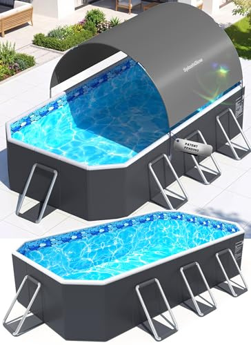 Foldable Pool with Canopy, Non Inflatable Pool, Large Foldable Swimming Pool for Adults Portable Pool, Large Collapsible Pool with Shade, Folding Hard Plastic Pool for Backyard(90x50x20)- Gray