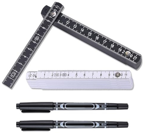 2pcs 1-Meter Folding Ruler Set, Flexible Folding Meterstick Plastic Measuring Stick with Dual-Scale Markings for Carpenters, Masons, Construction Sites, Handymen, Workshops & DIY Projects -Black/White