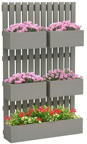Outsunny Aiuola rialzata in legno, aiuola regolabile con griglia rampicante, serra fredda, aiuola da giardino, fioriera, cassetta per piante 60x16x100 cm per giardino, balcone, graticcio da giardino
