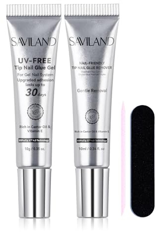 SAVILAND Colla per Unghie Finte Non Necessita UV e Rimuovi Colla Unghie Solido Rimozione Rapida in 15s Colla per Unghie Finte Extra Forte 30 Giorni, Asciugatura Rapida, Nail Art Glue per Casa e Salon