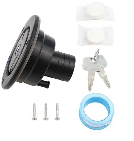 Cubierta segura para tanque de agua de 80 mm con cerradura con llave para caravanas, caravanas y remolques, incluye cinta de sellado de fugas y toallas de limpieza para mantenimiento (negro)