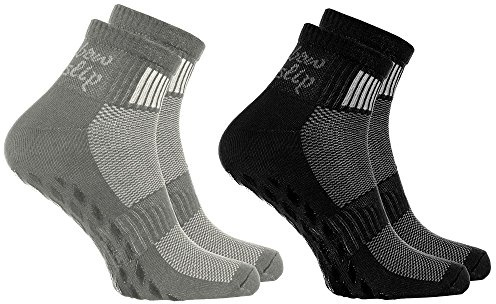 Rainbow Socks - Donna Uomo Sportive Calze Antiscivolo ABS di Cotone - 2 Paia - Negro Grigio - Tamaño 36-38