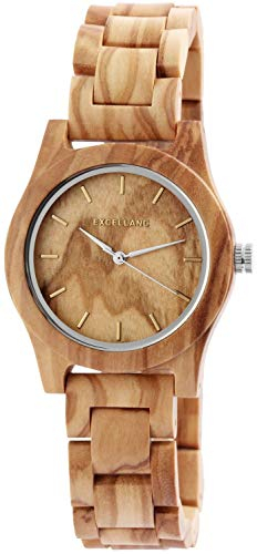 Excellanc Damen - Holzuhr Holzarmband Edelstahl Faltschließe Analog Quarz 1800156