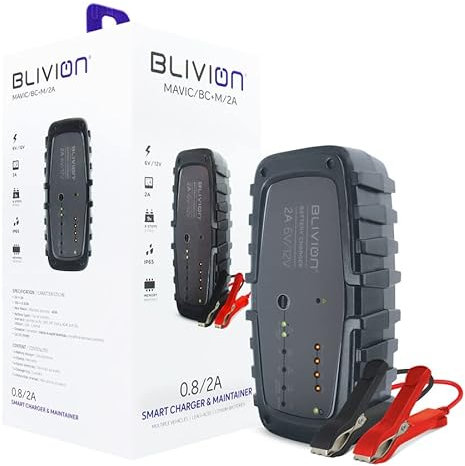 BLIVION Carica Batteria per Moto 6V/2A 12V/2A | Diagnostica Avanzata | Ripristino Batterie | Tutte le Tipologie di Batterie