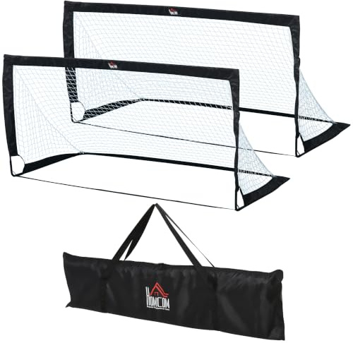 HOMCOM Fotbollsmål set om 2, vikbara, 183 x 90 x 90 cm, väderbeständig med bärväska utomhus, fotbollsmål för vuxna, fotbollsmål för fritid, trädgård, träning, svart