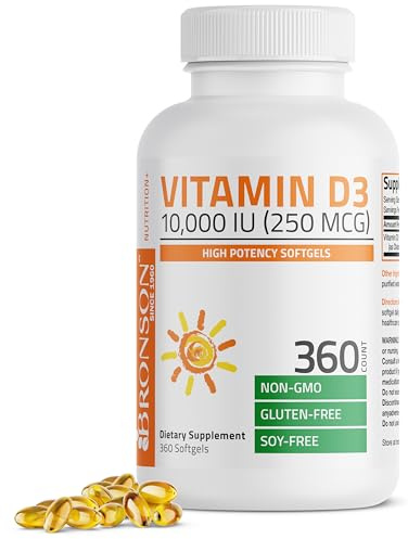 Bronson Vitamin D3 10,000 IU (250 mcg) High Potency - Supports Healthy Immune System, Strong Bones, Muscles & Teeth - Non GMO, 360 Softgels