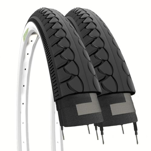 Pneus Ecovelò 2 26 x 1,50 (40-559) Noirs et Blancs, pneus Lisses pour VTT, vélo Hybride et vélo de Route