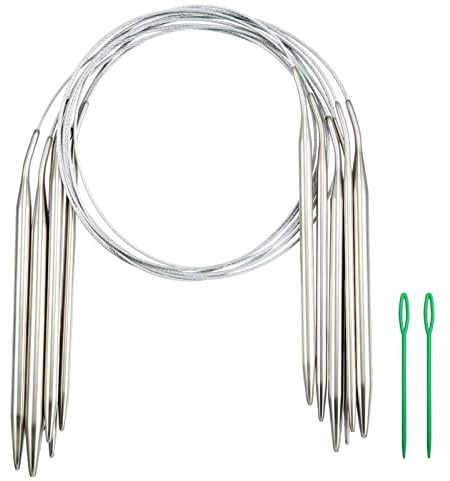 Lot de 6 aiguilles à tricoter circulaires en acier inoxydable interchangeables - Différentes tailles - Pour débutant - Aiguilles à tricoter pour chaussettes, bonnets, manches (2/3,5/4/5/6/9 mm)
