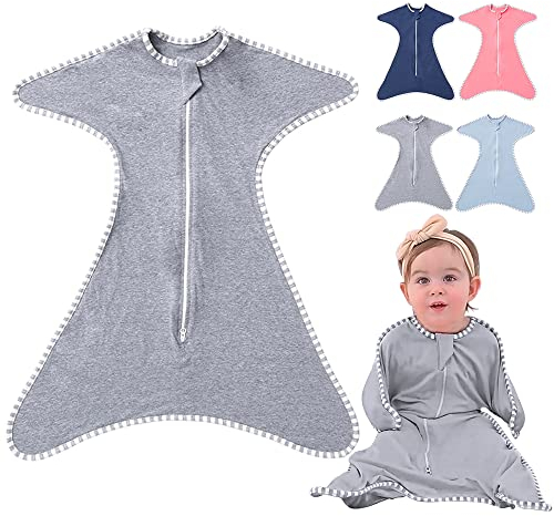 HINATAA Baby Swaddle, Schlafsack Neugeborene,Baumwolle Pucksack Atmungsaktiv,Pucksack Wickel-Schlafsack,Pucktücher für Baby 0-6 Monate (M, Grau)