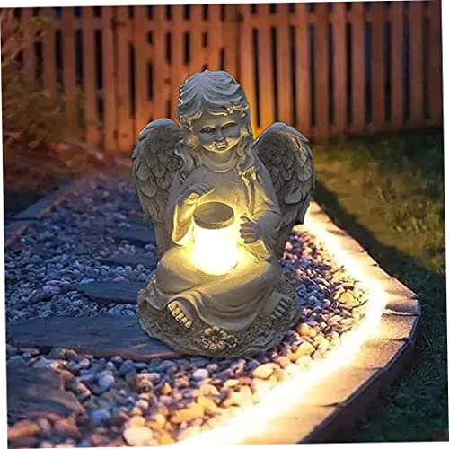 Garden Resin Angel Figurines Statues, Angel Fairy Statuette avec lumière solaire, décoration ange pour les cadeaux commémoratifs du cimetière de pelouse, Guardian Angel Garden Statuette Girl