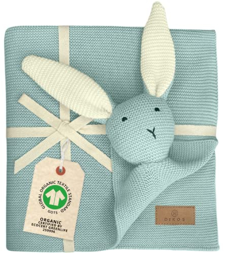 DIKOS Original 2-in-1 Babydecke & Kuscheltuch SCHMUSE-Hase (Mint) – schönes Geschenk zur Geburt für Neugeborene Mädchen/Junge – aus weicher Bio-Baumwolle (GOTS) – ideal als erstes Baby Kuscheltier