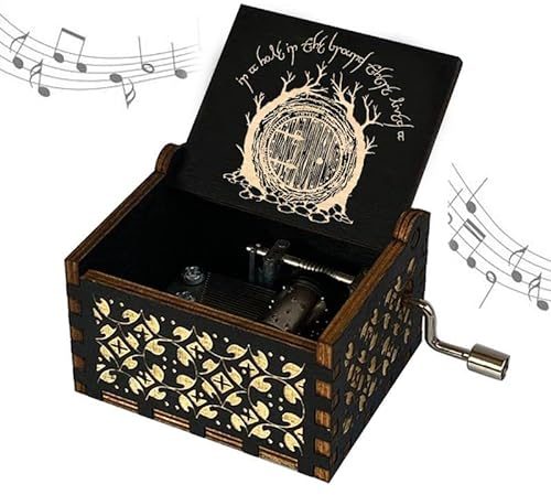 TopLucky Carillon a manovella in legno nero con incisione Il Signore degli Anelli, giocattolo musicale per compleanno, Natale, Ringraziamento