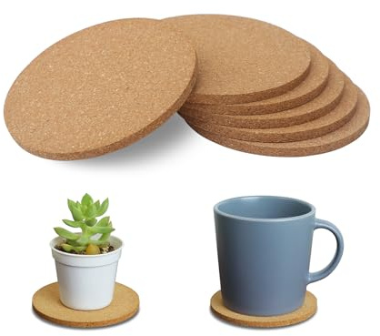 6Pcs Cork Coasters, Tivnhuils 3.9 inch Cork Coaster Desk, Coaster Set for Cup and Plant