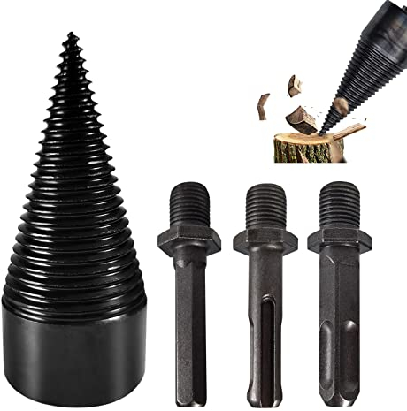 Umelee Taladro de Cono 42mm, Broca para Partir Madera con 3 Asas de Taladro, Broca para Leña de Velocidad Rápida para Cortador Madera, Partidor Troncos, Taladro Escalonado (42mm)